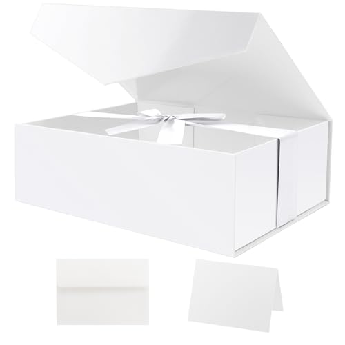 HAPPY POTATO Large White Gift Box with Magnetic Lid, 11.5x8.1x3.8 Inches - color: White-Side Ribbon-11.5x8.1x3.8 Inches-Pack of 1
