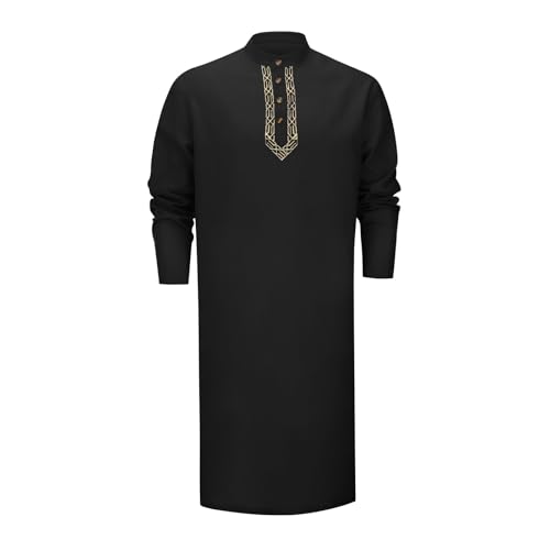 Men Islamic Caftan Thobe Big and Tall Breathable Prayer Clothes Saudi Arabic for Eid Home Casual Wear - color: Black, size: Small