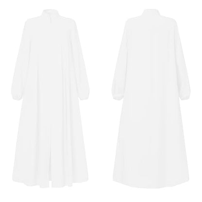 Womens Abaya Muslim Long Sleeve Front Zipper Dress Prayer Islamic Clothes with Pockets - color: White, size: Medium