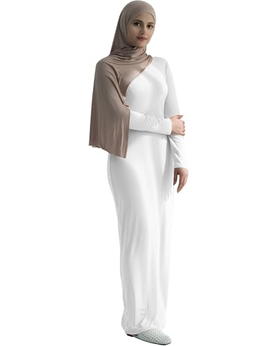 Modal Cotton Abaya Women Long Sleeve Prayer Dress Soft Stretch Islamic Clothes Elegant Robe For Eid, Ramadan, Umrah, Hajj - color: White, size: Medium-Large
