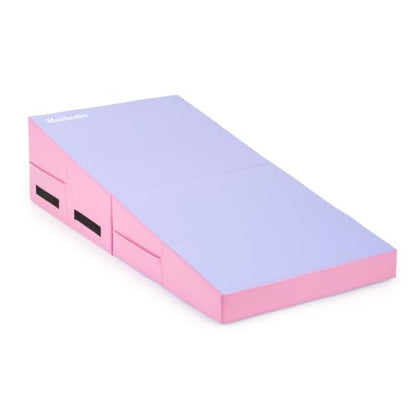 Folding Gymnastics Cheese Wedge Incline Mat, Gym Fitness Tumbling Skill Shape Mat for Kids Girls Home Training Exercise - color: Light Pink + Light Purple