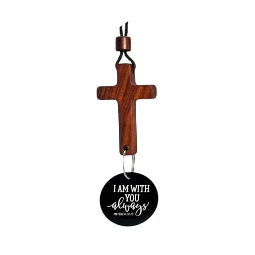 Cross Charm for Car Mirror Hanging, Scan Phone for Daily Bible Verse, Easter Christian Gift for Men Women, Jesus Rear View Mirror Decor Ornament Accessories with “I Am with You Always”, Black - color: Black