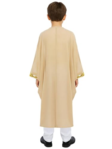 Kids Boys Muslim Thobe Satin Loose Kaftan Robes Long Sleeve Prayer Dress for Ramadan Eid Celebrations - color: Nude, size: 16 Years