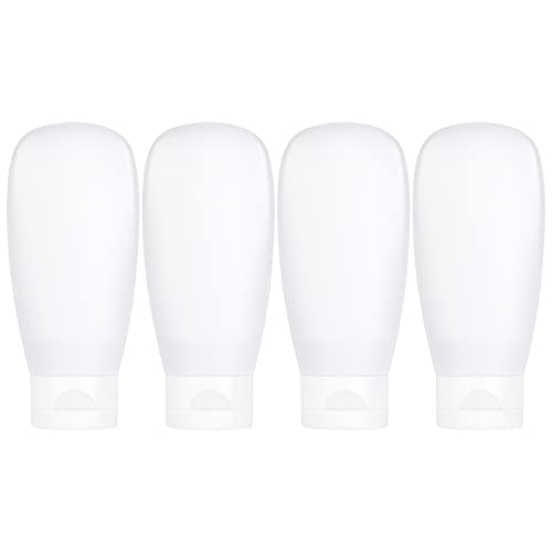 TSA Approved Travel Bottles Set for Toiletries Travel Size Containers Kit 4 Pack Portable Leak Proof Refillable Squeeze Cosmetic Airplane Essential Shampoo Hair Conditioner Body Lotion Bath Shower Gel - color: White 100ml