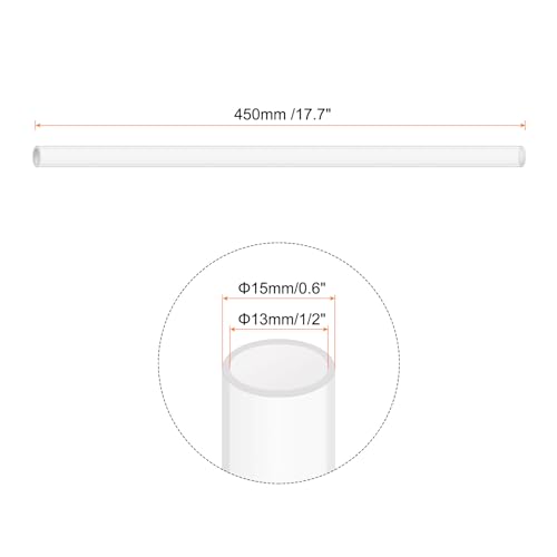 18" Clear Plastic Rigid Pipe 13mm ID x 15mm OD (1/2" ID x 0.6" OD) Acrylic Round Tubing, [for Plumbing, Hydraulics, Aquarium] - size: 0.5" x 0.6"