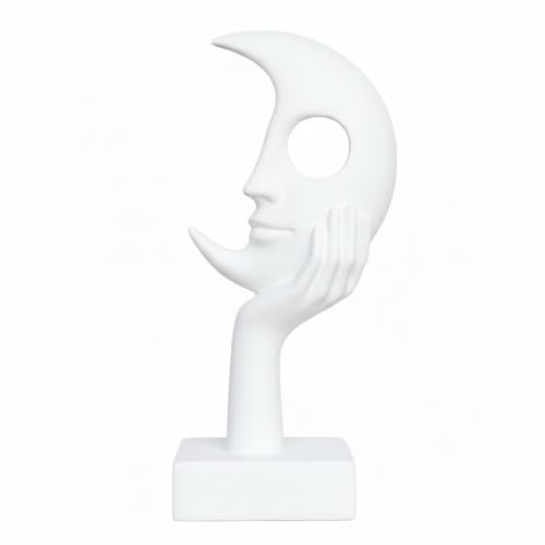 White Thinker Statue, Abstract Moon face Sculpture, Modern Home Decor Ornament, Suitable for Home, Desk, Study, Mantelpiece, TV Cabinet, Resin Statue - color: White, size: Large