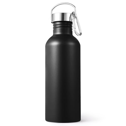 Volhoply 32oz Uninsulated Single Walled Water Bottle, Stainless Steel Sports Water Bottles with Handle, BPA Free Lightweight Water Bottles for Hiking, Biking, Running（Black,1） - color: Black