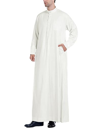 YAOHUOLE Men Islamic Caftan Thobe Big and Tall Kaftan with Pocket Mens Arab Thobe Men Kaftan Thobe - color: White, size: Large