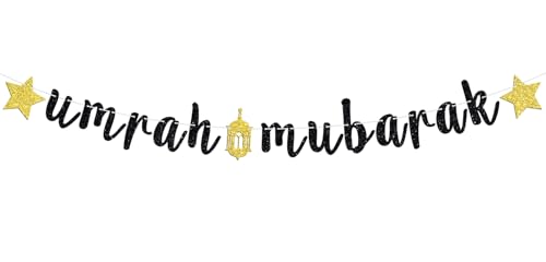 Umrah Mubarak Banner-Eid Mubarak Festival Party Hanging Decorations, Ramadan Kareem/Happy Eid, Hajj Mubarak Umrah Mubarak Islamic Party Supplies
