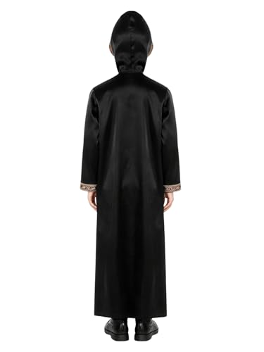 Kids Boys Thobe Muslim Prayer Clothes Saudi Dubai Robe Kaftan Zipper Dishdasha Islamic Eid Ramadan Outfits - color: Black, size: 12