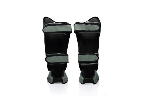 Fairtex SP9 Ultra Ergo Shin Pads | Muay Thai, Kickboxing Shin Guards Made with Syntek Leather - color: Green Olive, size: Medium
