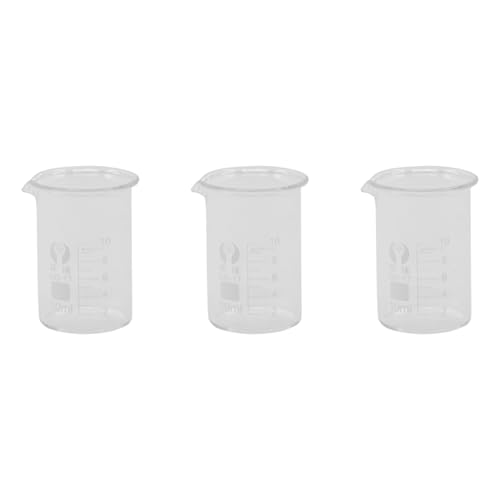 3Pcs 10ml Small Glass Beaker with V-Shaped Spout, Low Form Borosilicate Glass Graduated Printed Scale Measuring Cups for Home Classroom Craft Project - size: 10ml