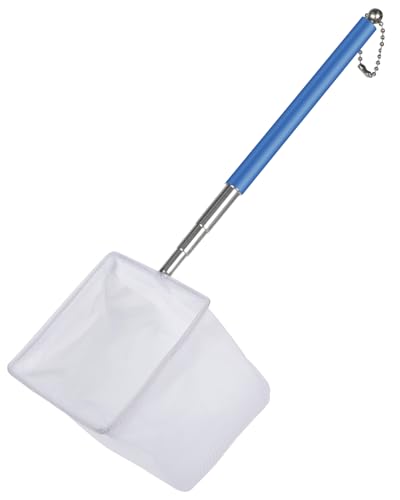 Pawfly 3 Inch Tiny Fish Tank Net, Aquarium Shrimp Net with Extendable Stainless Steel Handle for Shrimp Baby, Food Residue Debris, Soft Square Fine Mesh for Fish Tanks & Small Ponds - color: Blue Square, size: 3 Inch