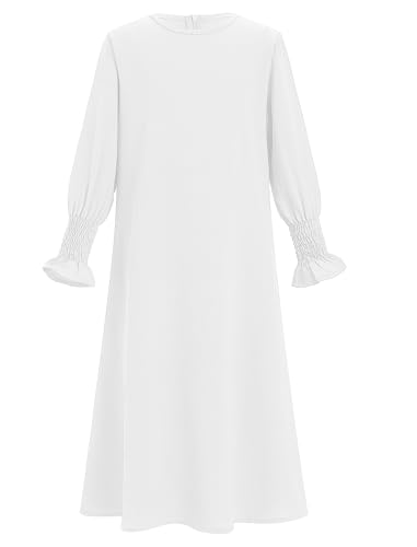 IWEMEK Kids Muslim Dress for Girls Islamic Prayer Abaya Dress with Hijab Jibab 2 Piece Eid Ramadan Dubai Outfits Kaftan Robe - color: White, size: 3-4T