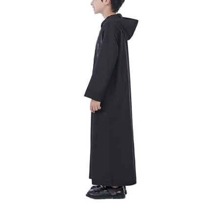 Xiaojmake Dubai Abaya Thobe Elegant Ramadan for Boys Zip Arabic Prayer Clothes with Pockets Islamic Muslim Outfits 3-15Y - color: Black, size: 3-4T