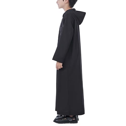 Xiaojmake Dubai Abaya Thobe Elegant Ramadan for Boys Zip Arabic Prayer Clothes with Pockets Islamic Muslim Outfits 3-15Y - color: Black, size: 12-13 Years