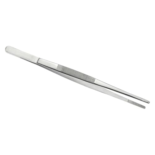SE 12-Inch Stainless Steel Tweezers - Durable Knurled Handle Serrated Tip Design for Household and Professional Use - 513TW - size: 12 inch length
