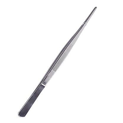 7.1 Inch Straight Tip Long Forceps Tweezers, Serrated Flat Tips Surgical Tongs Jewelers Needle Metal Sewing Sharp Kitchen Cooking Tweezers With Teeth Knurled Handles (1PCS-180mm) - color: Straight-1pcs-7.1inch