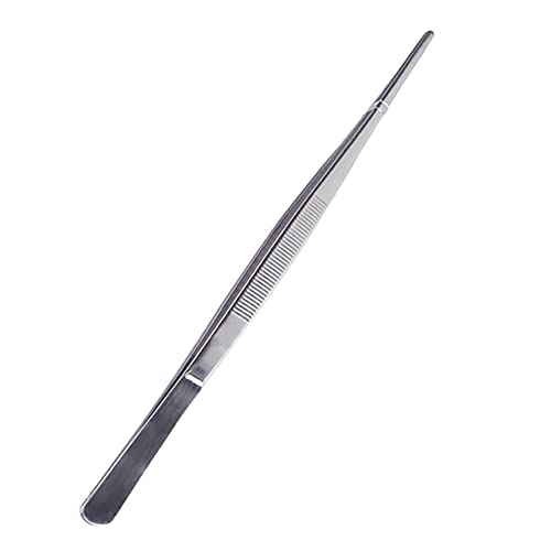 7.1 Inch Straight Tip Long Forceps Tweezers, Serrated Flat Tips Surgical Tongs Jewelers Needle Metal Sewing Sharp Kitchen Cooking Tweezers With Teeth Knurled Handles (1PCS-180mm) - color: Straight-1pcs-7.1inch