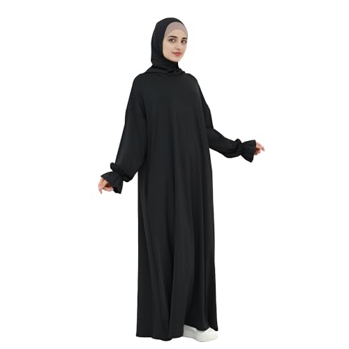 Abaya Muslim Women Hooded Dress Loose Sleeve Loose Maxi Modest Islamic Clothing Prayer Dress Kaftan - color: Black