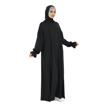 Abaya Muslim Women Hooded Dress Loose Sleeve Loose Maxi Modest Islamic Clothing Prayer Dress Kaftan - color: Black