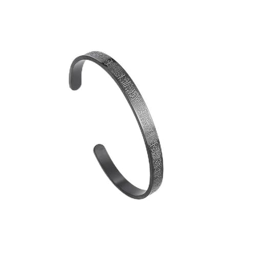 Ayatul Kursi Exquisite Stainless Steel Bracelet Islamic Muslim Quran Verse Calligraphy Ramadhan Festival Cuff Bracelet Men Arabic Calligraphy Messenger Jewelry Gift - color: black