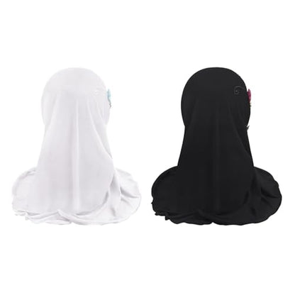 Clobeau Muslim Girls Hijab Scarfs Head Wrap Scarf for Girls Age 2-4 - color: Black+white
