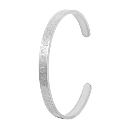 Islamic Bangle for Women Men,Islam Ayatul Kursi Quran Calligraphy Allah God Jewelry Arabic Bracelets Stainless Steel Cuff Bangle Amulet Gift Religious Bracelet Eid Ramadan Gifts for Him Her - color: Silver