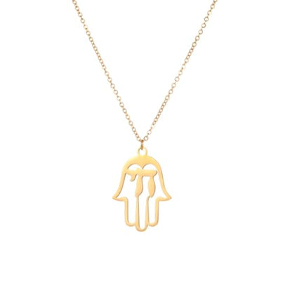 Stainless Steel Jewish Jewelry - Star of David/Hamsa Hand/Menorah/Israel Map Pendant – Israel Necklace for Women & Men - Religious Gifts for Hanukkah, Bar Mitzvah include a Gift Box - color: Gold-Hamsa Necklace