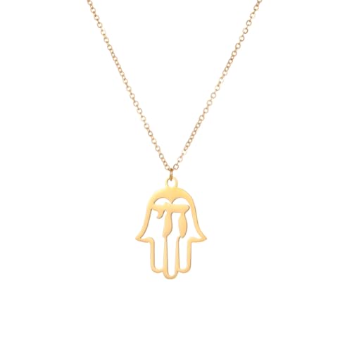 Stainless Steel Jewish Jewelry - Star of David/Hamsa Hand/Menorah/Israel Map Pendant – Israel Necklace for Women & Men - Religious Gifts for Hanukkah, Bar Mitzvah include a Gift Box - color: Gold-Hamsa Necklace