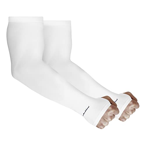 Achiou Arm Sleeves for Men Women, Sun Sleeves UV Protection Cooling Sports - color: 1 Pair: White