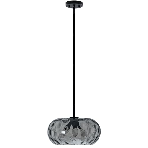 Large Glass Pendant Lighting, Hammered Lampshade Chandelier with Height Adjustable Hanging Rods, Brass Gold Chandelier for Dining Living Room Kitchen Island (Smoked Grey, 14 Inch) - color: Smoked Grey, size: 14 Inch