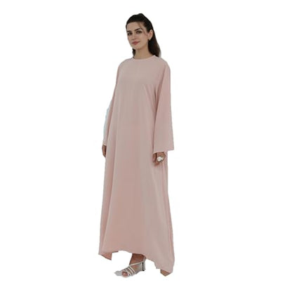 Women Abaya Dress with Belt Muslim Bell Sleeve Robe Islamic Prayer Jilbab | with Belt, A-line Skirt, Bell Sleeve - color: Pink, size: Medium