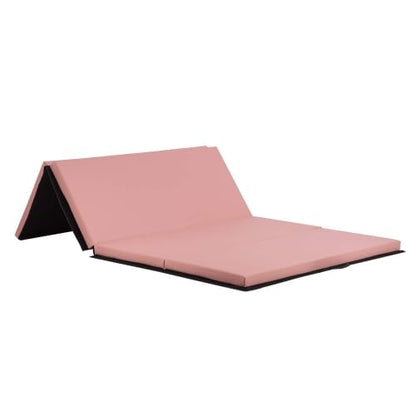 Folding Gymnastics and Exercise Mat - 6'x4'x2 Thick - PU Leather Tumbling Mat with Hook & Loop Fastener - Ideal for Gymnastics, Aerobics, Yoga, Cheerleading, Martial Arts - color: Pink