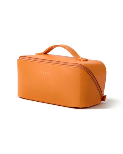 EACHY Travel Makeup Bag for Women, Flat Open Cosmetic Bag, Orange, Medium - color: A - Orange, size: Medium
