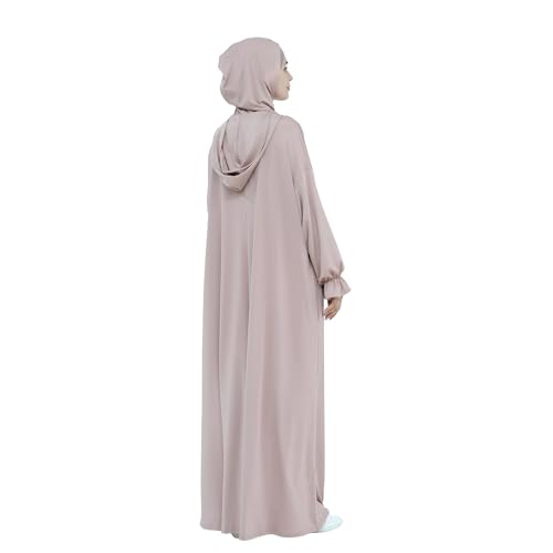 Abaya Muslim Women Hooded Dress Loose Sleeve Loose Maxi Modest Islamic Clothing Prayer Dress Kaftan - color: Gray Lilac