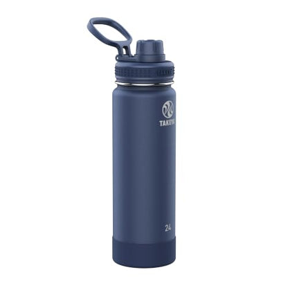 Takeya Actives Stainless Steel Water Bottle, Insulated Spout Lid, Keeps Drinks Cold 24 Hrs, Leakproof, Durable, Dishwasher Safe, Ideal for Gym, Travel, Fits Most Cup Holders, 24 oz/Midnight Blue - color: Midnight, size: 24 Ounces