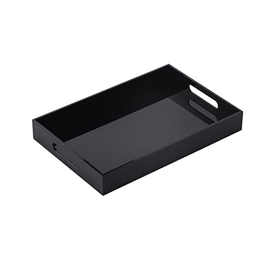 Black Oversize Acrylic Serving Tray with Handles 10x15 Inch -Spill Proof- Decorative Trays Countertop Organizer for Ottoman,Nightstand, Sidetable, Butler (10X15 Inch, Black)