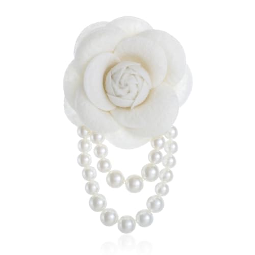 Vintage Camellia Pearl Tassel Brooches Bracelet Bohemian Pearl Safety Pins Bracelets Flower Hairpin Headpieces Shawl Pins Dainty Elegant Lapel Pin Wedding Party Dress Accessories for Women - color: white