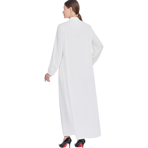 Women Muslim Casual Dress Islamic Maxi Robe Chest Zipper Abaya 1PC Soft Muslim Abaya Eid Kaftan Robe Classic Dress - color: Whitea, size: Medium
