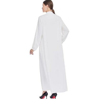 Women Muslim Casual Dress Islamic Maxi Robe Chest Zipper Abaya 1PC Soft Muslim Abaya Eid Kaftan Robe Classic Dress - color: Whitea, size: Medium