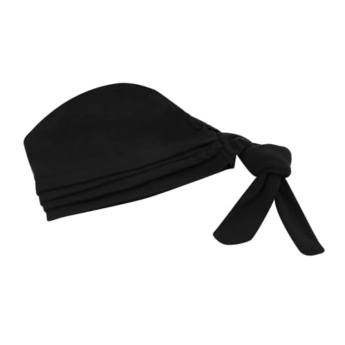 Suillty Women's Pre-Tied Muslim Hijab Bonnet Pleated Ruffle Turban Chemo Cap Underscarf Islamic Headwear - color: Black