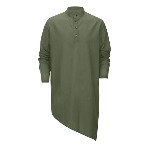 Men Islamic Caftan Thobe Side Split Button Down Durable Comfortable Saudi Arabic Arab Costume Thobes - color: Green, size: XX-Large