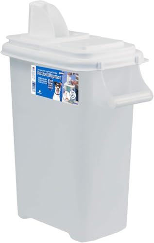 Buddeez Pet Food Storage Container, 16 lb, with Pour Spout for Bird Seed | Durable dry-food storage, For dog food, cat food or bird seed, Easy-pour lid or spout, pellet storage bin - color: White Lid, size: 1 Pack (16 Quart)