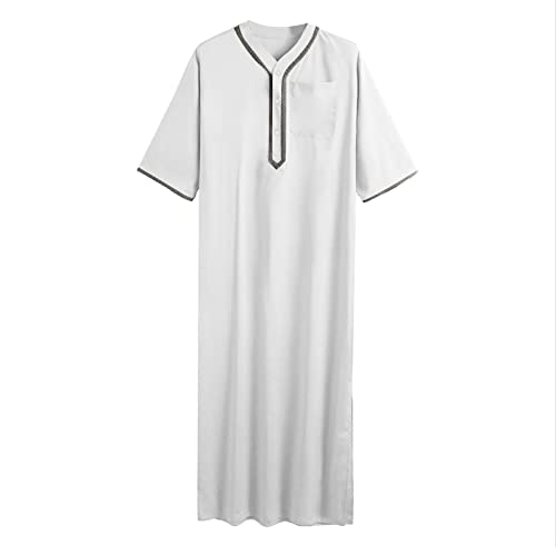Generic Kurta Men Long Sleeve Kaftan Thobe Muslim Men Thobe Big and Tall Kaftan Men Thobe with Pocket - color: A1-white, size: X-Large