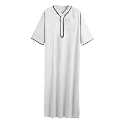 Generic Kurta Men Long Sleeve Kaftan Thobe Muslim Men Thobe Big and Tall Kaftan Men Thobe with Pocket - color: A1-white, size: X-Large