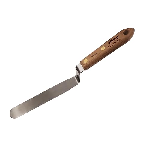 Albion Engineering Classic Offset Caulk Tooling Spatula, Stainless Steel, 1-1/4” wide tapered tip x 6” long blade (1258-8S) - size: 1-1/4" Wide Tapered Tip x 6" Long Blade, style: Single