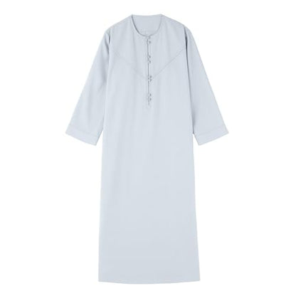 Kids Arabic Thobes for Boys Muslim Thobe Long Sleeve Kaftan Islamic Prayer Dress Kids Dubai Robe Burkas Ramadan Eid Outfit - color: Grey, size: 5-6 Years