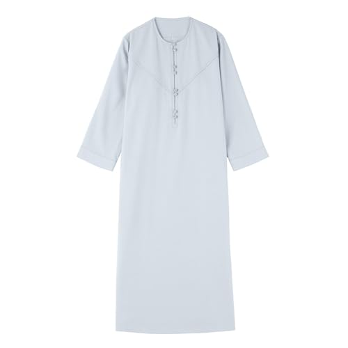 Kids Arabic Thobes for Boys Muslim Thobe Long Sleeve Kaftan Islamic Prayer Dress Kids Dubai Robe Burkas Ramadan Eid Outfit - color: Grey, size: 3-4T