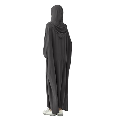 Abaya Muslim Dress Women Prayer Dress Long Sleeve Hooded Loose Maxi Dress Arabian Dubai Islamic Clothes - color: Dark Gray